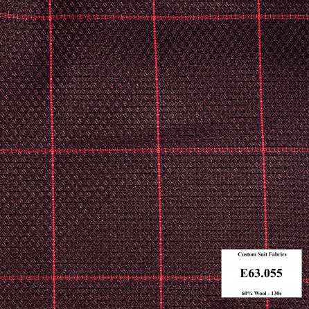 E63.055 Kevinlli V5 - Vải Suit 60% Wool - Caro đỏ